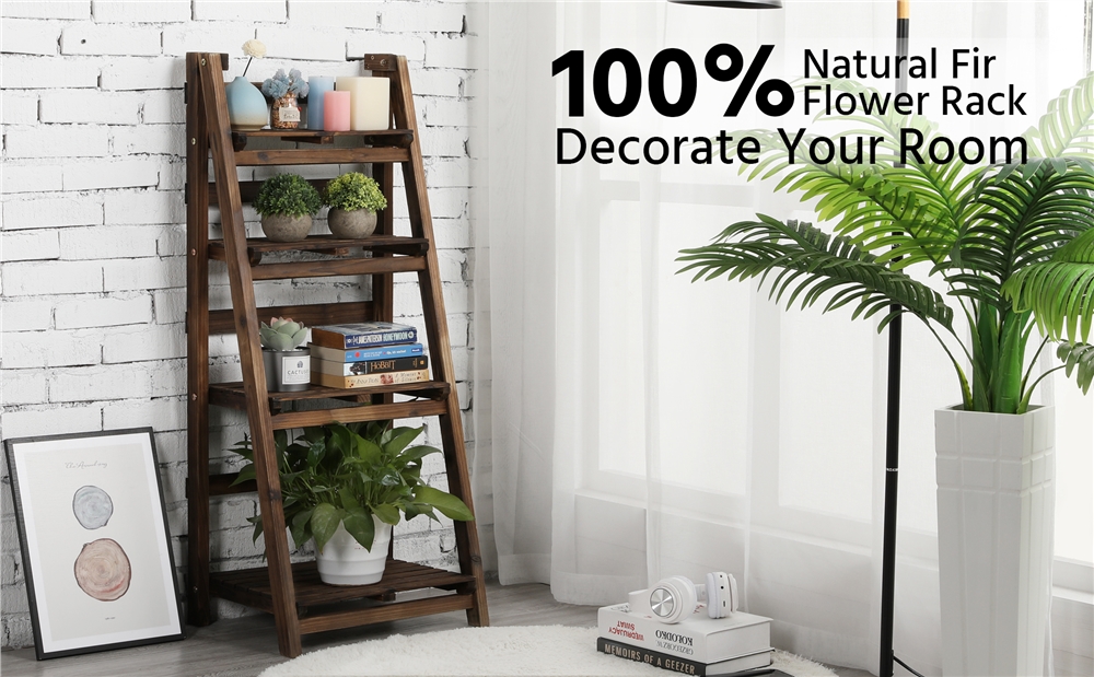 Amazon.com: Yaheetech 4-Tier Foldable Shelf, Wood Ladder Shelf for